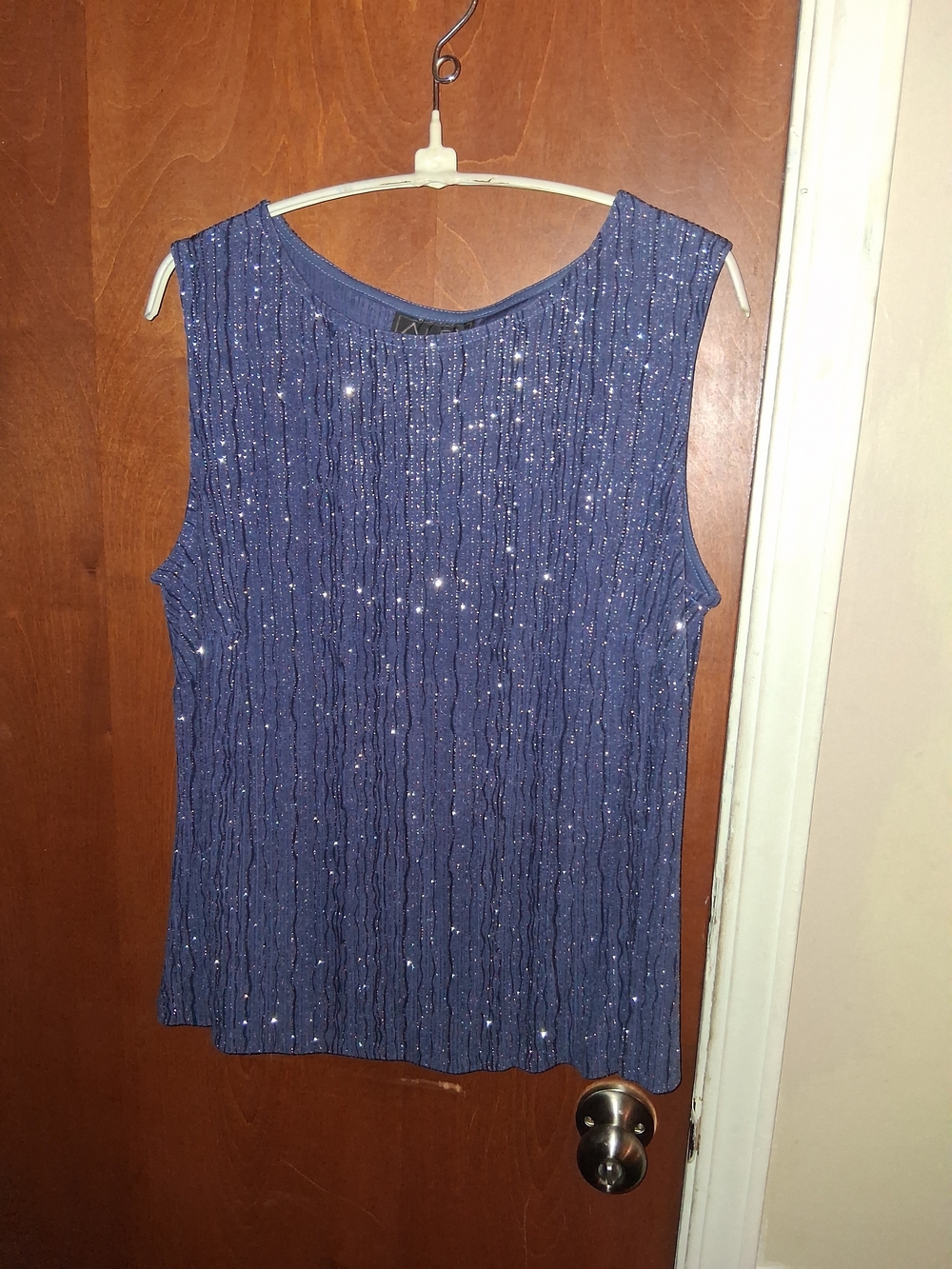 Alex Evenings Glittery Royal Blue Pleated Evening Top - Picture 2 of 6